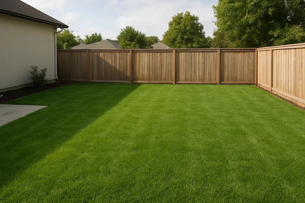 A level backyard with fresh turf laid where a pool used to be — pool removal, Geelong. Illustrative example.
